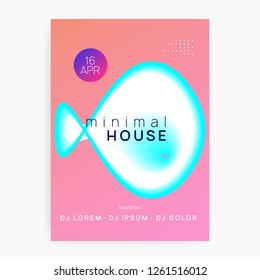 Music fest. Electronic sound. Night dance lifestyle holiday. Geometric house event presentation layout. Fluid holographic gradient shape and line. Summer poster and music fest flyer.