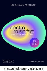 Music fest. Electronic sound. Night dance lifestyle holiday. Abstract house concert cover template. Fluid holographic gradient shape and line. Summer poster and music fest flyer.