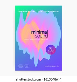 Music fest. Electronic sound. Night dance lifestyle holiday. Minimal indie show cover design. Fluid holographic gradient shape and line. Summer poster and music fest flyer.