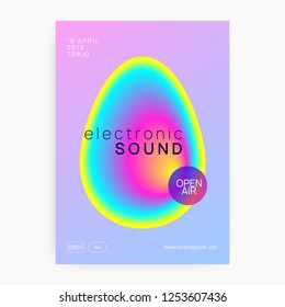 Music fest. Fluid holographic gradient shape and line. Electronic sound. Night dance lifestyle holiday. Dynamic house show cover layout. Summer poster and music fest flyer.