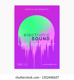 Music fest. Fluid holographic gradient shape and line. Bright techno show invitation layout. Electronic sound. Night dance lifestyle holiday. Summer poster and music fest flyer.