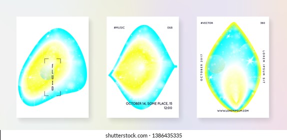 Music fest. Fluid holographic gradient shape and line. Creative presentation design set for electro show. Electronic sound. Night dance holiday. Music fest summer poster and flyer.