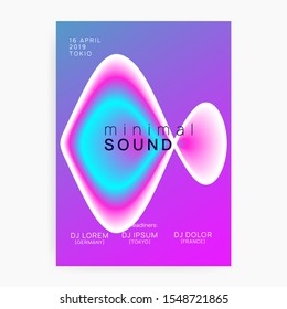 Music fest. Fluid holographic gradient shape and line. Electronic sound. Night dance lifestyle holiday. Modern house party brochure template. Summer poster and music fest flyer.