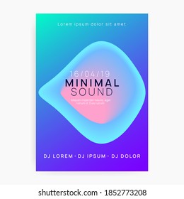 Music fest. Fluid holographic gradient shape and line. Electronic sound. Night dance lifestyle holiday. Commercial trance club magazine design. Summer poster and music fest flyer.