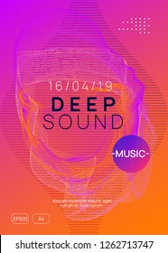 Music fest. Futuristic show banner concept. Dynamic gradient shape and line. Music fest neon flyer. Electro dance. Electronic trance sound. Techno dj party. Club event poster.