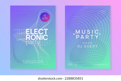 Music fest. Futuristic show cover set. Dynamic gradient shape and line. Music fest neon flyer. Electro dance. Electronic trance sound. Techno dj party. Club event poster.