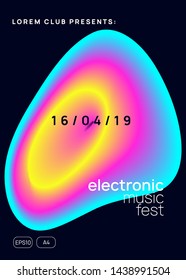 Music fest. Geometric trance show banner design. Fluid holographic gradient shape and line. Electronic sound. Night dance lifestyle holiday. Summer poster and music fest flyer.
