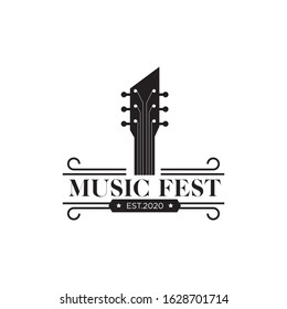 Music fest logo design with guitar icon vector illustration template