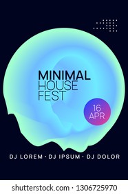 Music fest. Minimal electro party cover template. Fluid holographic gradient shape and line. Electronic sound. Night dance lifestyle holiday. Summer poster and music fest flyer.