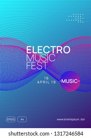 Music fest. Modern discotheque banner design. Dynamic gradient shape and line. Music fest neon flyer. Electro dance. Electronic trance sound. Techno dj party. Club event poster.