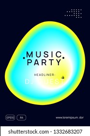 Music fest. Modern trance party brochure layout. Fluid holographic gradient shape and line. Electronic sound. Night dance lifestyle holiday. Summer poster and music fest flyer.
