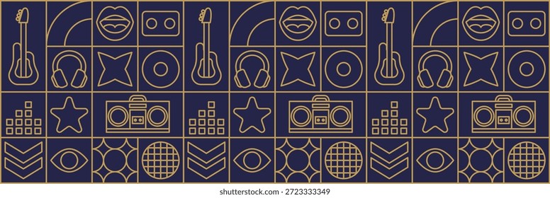 Music fest padrão de mosaico com design de linha abstrato e geométrico. Gráfico do cabeçalho do site para um próximo festival de música em mosaico.