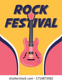music fest poster with guitar electric instrument vector illustration design