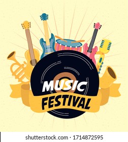 music fest poster with instruments vector illustration design