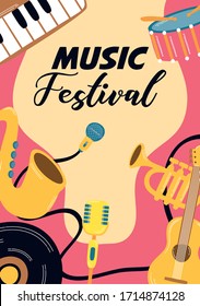 music fest poster with instruments vector illustration design