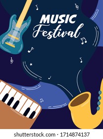 music fest poster with instruments vector illustration design