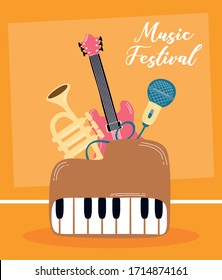 music fest poster with instruments vector illustration design