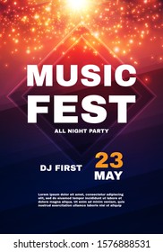 Music fest poster template. Show, exhibition, competition, birthday and dance party flyer design.