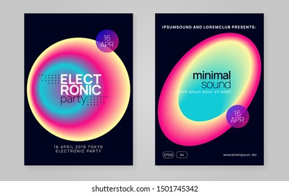Music fest set. Commercial house show presentation template. Fluid holographic gradient shape and line. Electronic sound. Night dance lifestyle holiday. Summer poster and music fest flyer.