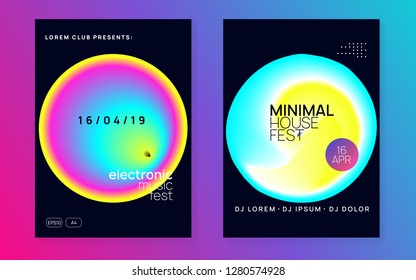 Music fest set. Electronic sound. Night dance lifestyle holiday. Fluid holographic gradient shape and line. Dynamic indie show brochure template. Summer poster and music fest flyer.