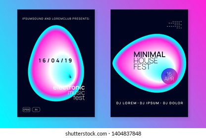 Music fest set. Electronic sound. Night dance lifestyle holiday. Modern house concert banner layout. Fluid holographic gradient shape and line. Summer poster and music fest flyer.