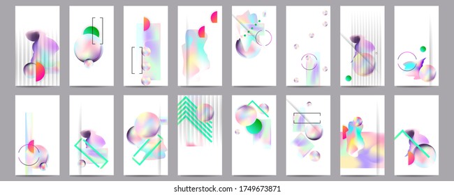 Music fest set. Electronic sound. Night dance lifestyle holiday. Fluid holographic summer poster and music fest flyer techno show brochure layout