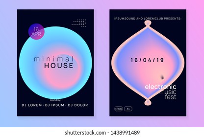 Music fest set. Fluid holographic gradient shape and line. Electronic sound. Night dance lifestyle holiday. Abstract indie event invitation design. Summer poster and music fest flyer.