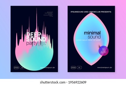 Music fest set. Fluid holographic gradient shape and line. Creative indie concert presentation template. Electronic sound. Night dance lifestyle holiday. Summer poster and music fest flyer.