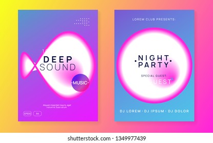 Music fest set. Modern disco event presentation design. Fluid holographic gradient shape and line. Electronic sound. Night dance lifestyle holiday. Summer poster and music fest flyer.