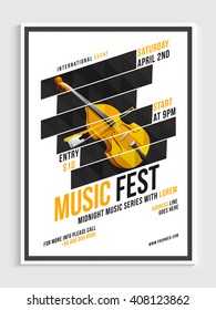 Música Fest Template, Banner ou Flyer design com ilustração de instrumento de violino elegante.