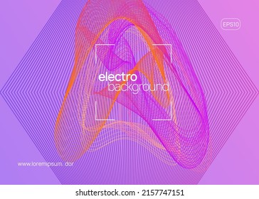 Music fest. Wavy concert banner concept. Dynamic fluid shape and line. Music fest neon flyer. Electro dance. Electronic trance sound. Techno dj party. Club event poster.