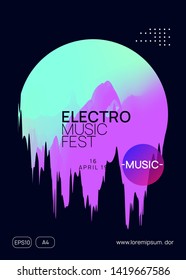 Music fest. Wavy house concert brochure template. Electronic sound. Night dance lifestyle holiday. Fluid holographic gradient shape and line. Summer poster and music fest flyer.