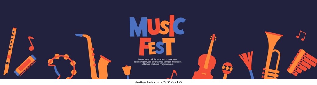 Music fest web banner. Music horizontal background.