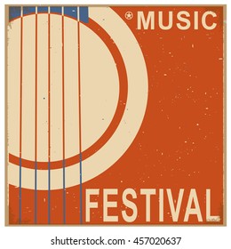  music festival background with acoustic guitar.Vector poster illustration for text