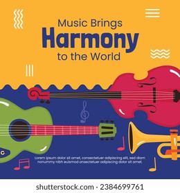 Music festival background. Music fest. Music concert design. Musical event.  musicians, instruments. Vector illustration Template for Poster, Banner, Flyer, Invitation, Card, Social media Post, Cover.