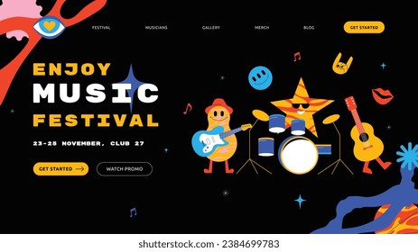 Music festival background. Music fest. Music concert design. Musical event.  musicians, instruments. Vector illustration Template for Poster, Banner, Flyer, Invitation, Card, Social media Post, Cover.