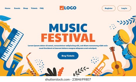 Music festival background. Music fest. Music concert design. Musical event.  musicians, instruments. Vector illustration Template for Poster, Banner, Flyer, Invitation, Card, Social media Post, Cover.