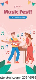 Music festival background. Music fest. Music concert design. Musical event.  musicians, instruments. Vector illustration Template for Poster, Banner, Flyer, Invitation, Card, Social media Post, Cover.