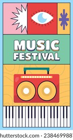 Music festival background. Music fest. Music concert design. Musical event.  musicians, instruments. Vector illustration Template for Poster, Banner, Flyer, Invitation, Card, Social media Post, Cover.
