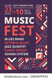 Music festival background. Music fest. Music concert design. Musical event.  musicians, instruments. Vector illustration Template for Poster, Banner, Flyer, Invitation, Card, Social media Post, Cover.
