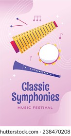 Music festival background. Music fest. Music concert design. Musical event. Musicians, instruments. Vector illustration Template for Poster, Banner, Flyer, Invitation, Card, Social media Post, Cover.