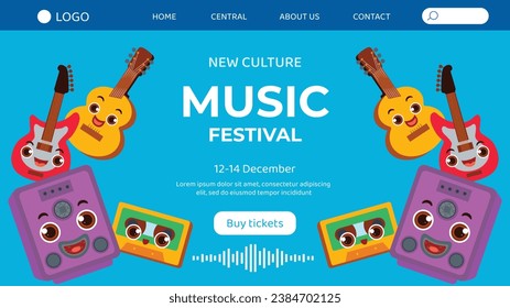 Music festival background. Music fest. Music concert design. Musical event. Musicians, instruments. Vector illustration Template for Poster, Banner, Flyer, Invitation, Card, Social media Post, Cover.
