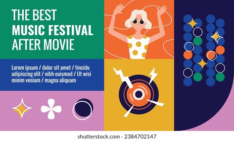 Music festival background. Music fest. Music concert design. Musical event. Musicians, instruments. Vector illustration Template for Poster, Banner, Flyer, Invitation, Card, Social media Post, Cover.