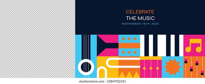 Music festival background. Music fest. Music concert design. Musical event. Musicians, instruments. Vector illustration Template for Poster, Banner, Flyer, Invitation, Card, Social media Post, Cover.