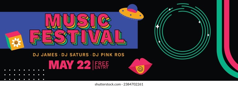 Music festival background. Music fest. Music concert design. Musical event. Musicians, instruments. Vector illustration Template for Poster, Banner, Flyer, Invitation, Card, Social media Post, Cover.