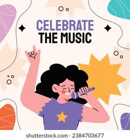 Music festival background. Music fest. Music concert design. Musical event. Musicians, instruments. Vector illustration Template for Poster, Banner, Flyer, Invitation, Card, Social media Post, Cover.