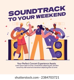 Music festival background. Music fest. Music concert design. Musical event. Musicians, instruments. Vector illustration Template for Poster, Banner, Flyer, Invitation, Card, Social media Post, Cover.