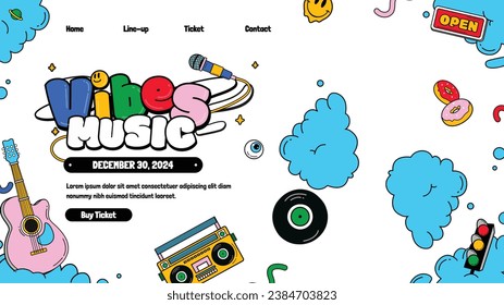 Fondo del festival de música. Festival de música. Diseño de conciertos musicales. Evento musical. Músicos, instrumentos. Plantilla de ilustración vectorial para afiches, banner, volante, invitación, tarjeta, publicación en medios sociales, portada.