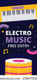 Music festival background. Music fest. Music concert design. Musical event. Musicians, instruments. Vector illustration Template for Poster, Banner, Flyer, Invitation, Card, Social media Post, Cover.