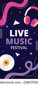 Music festival background. Music fest. Music concert design. Musical event. Musicians, instruments. Vector illustration Template for Poster, Banner, Flyer, Invitation, Card, Social media Post, Cover.
